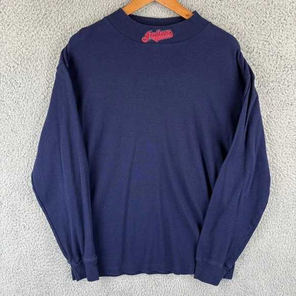 Vintage Cleveland Indians Shirt Men's XL Navy Blue Turtleneck Majestic USA Made - Picture 1 of 7